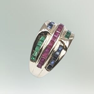 14K Gold Ring with Genuine Rubies, Emeralds & Sapphires – Size 5.75–6